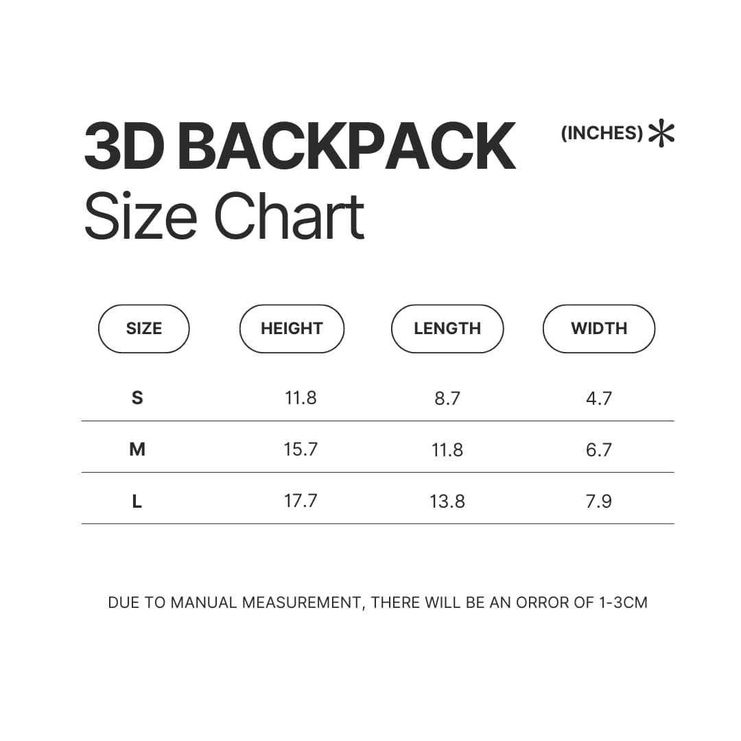 3D Backpack Size Chart - Morbid Podcast Merch